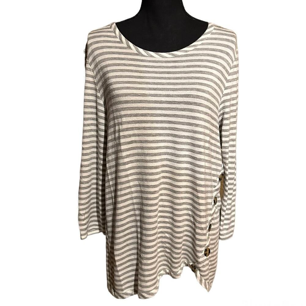 Love Scarlett Gray White Striped Tunic Top Lagenlook Women's Size XL